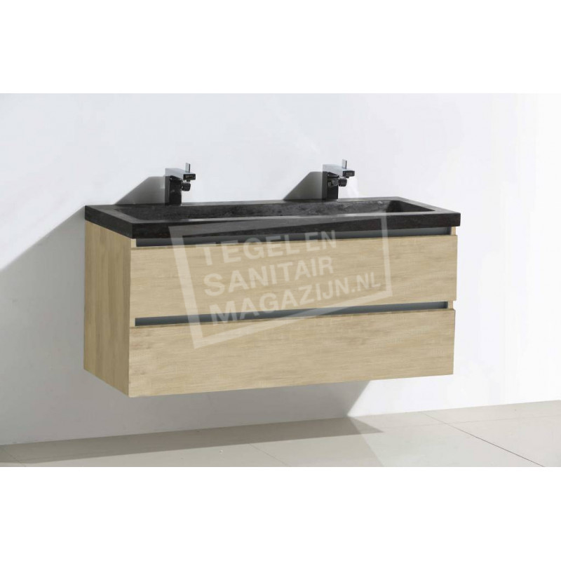 Sanilux natuursteen badkamermeubel light wood 120cm 2 kraangaten