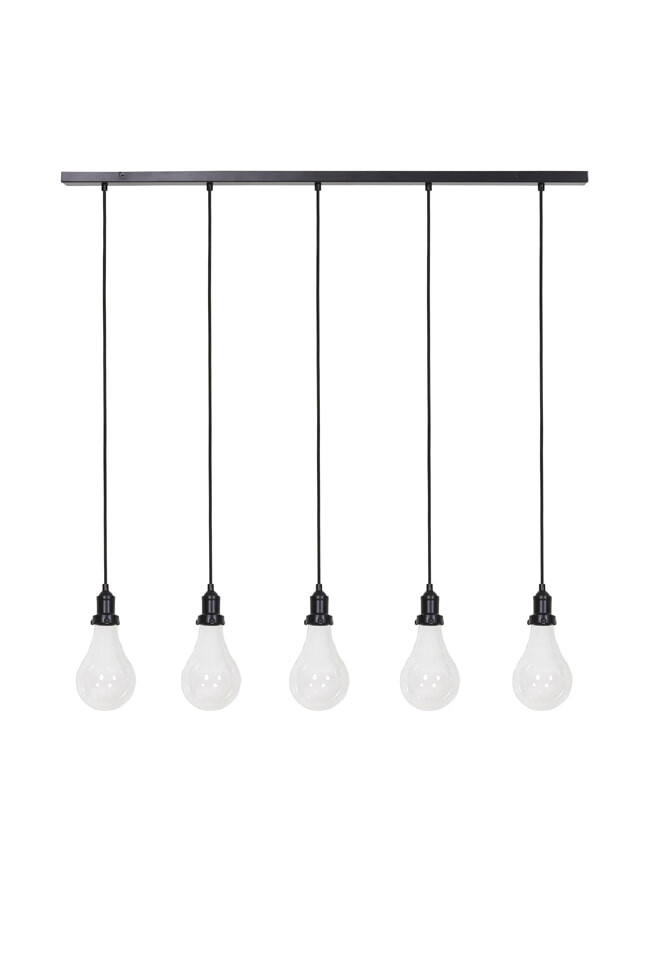 Light & Living Hanglamp 'Layana' 5-Lamps, mat zwart+helder glas