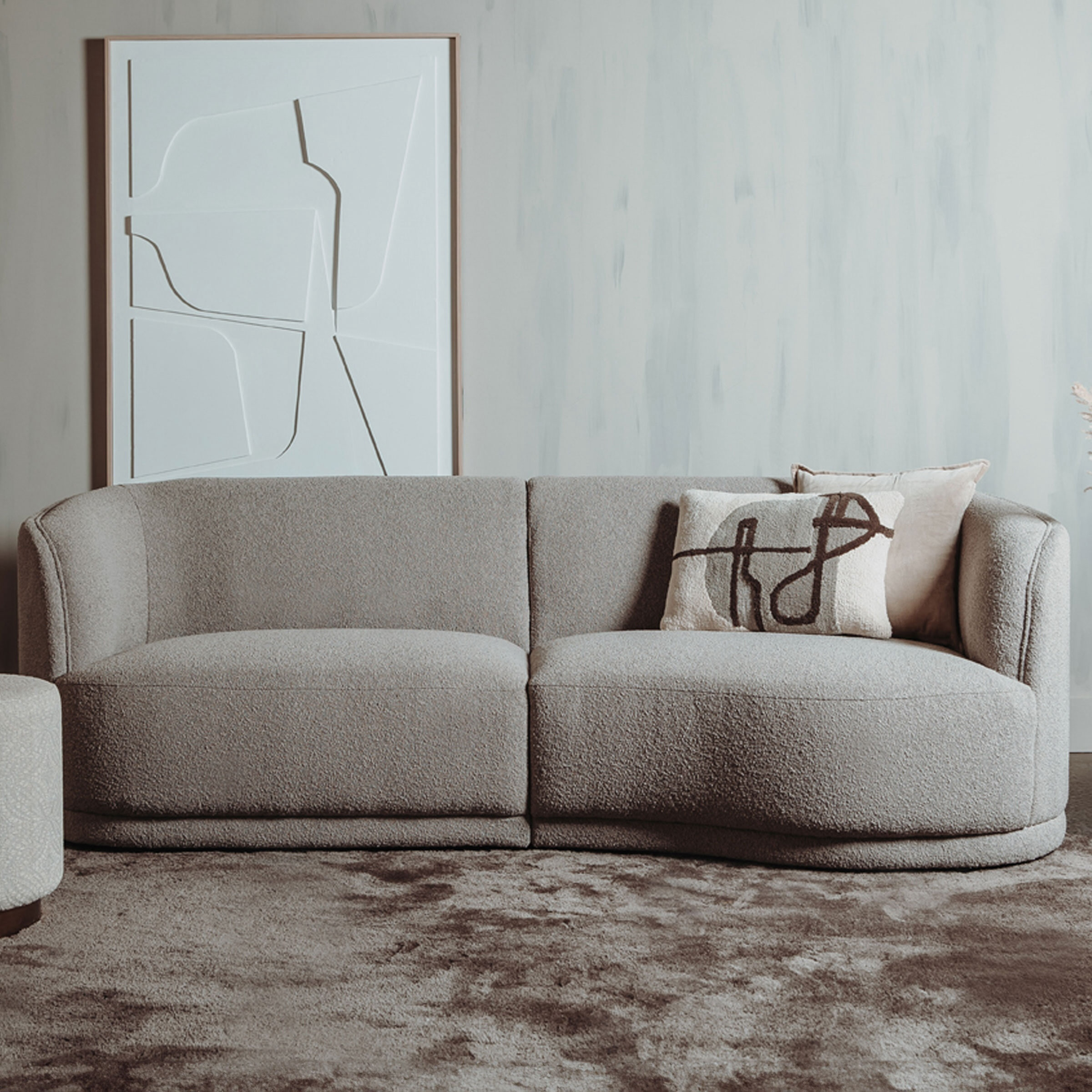 Tower Living Loungebank 'Leicester' Bouclé, Rechts, kleur Cement Grijs