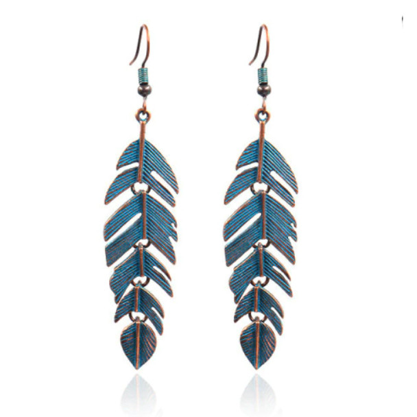 Bronzen dames oorbellen met blauwe beweegbare veer