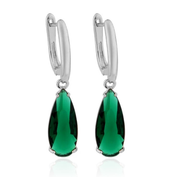 Deja Jewels Oorbellen met Hangers - Dames, Zilveren Afwerking, Groene Waterdrop Glassteen