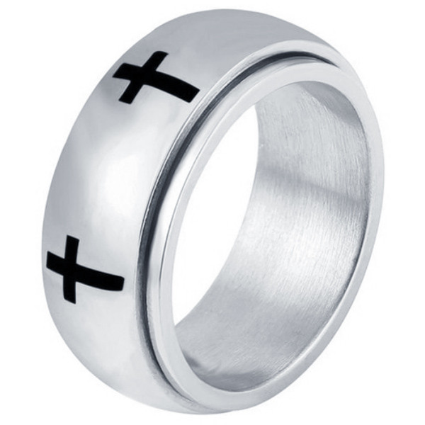 Edelstaal heren ring Spinning Cross Zilverkleurig-21mm