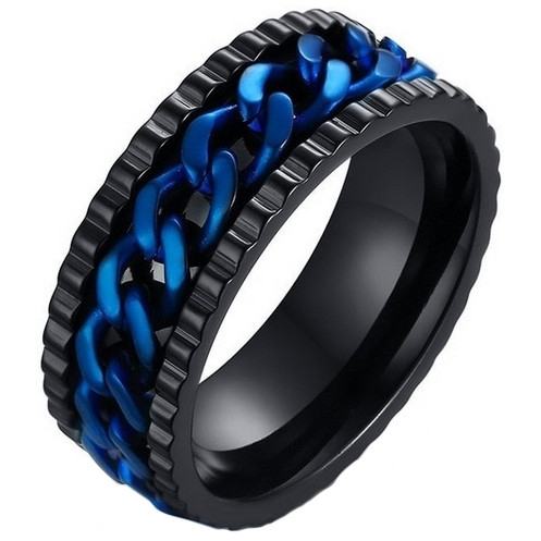 LGT Jewels edelstaal heren ring Cuban Link Zwart Blauw-22mm