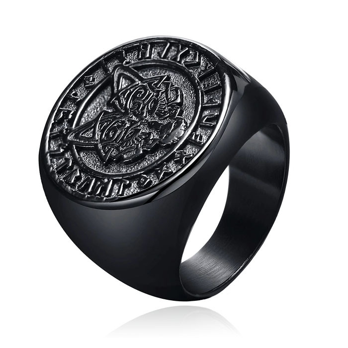 Mendes Nordic Ring - Runic Wolf Black-21.5mm