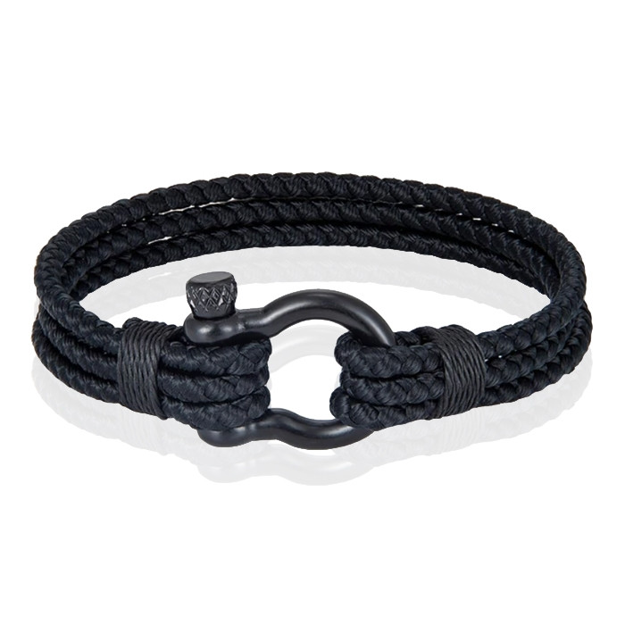 Triple Rope Armband Boegbeugel - Zwart-21cm