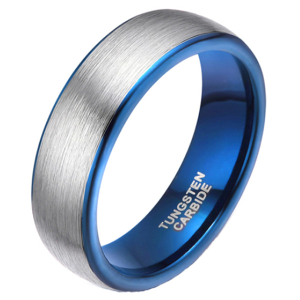 Wolfraam ring geborsteld zilver met Blauw 6mm-20mm