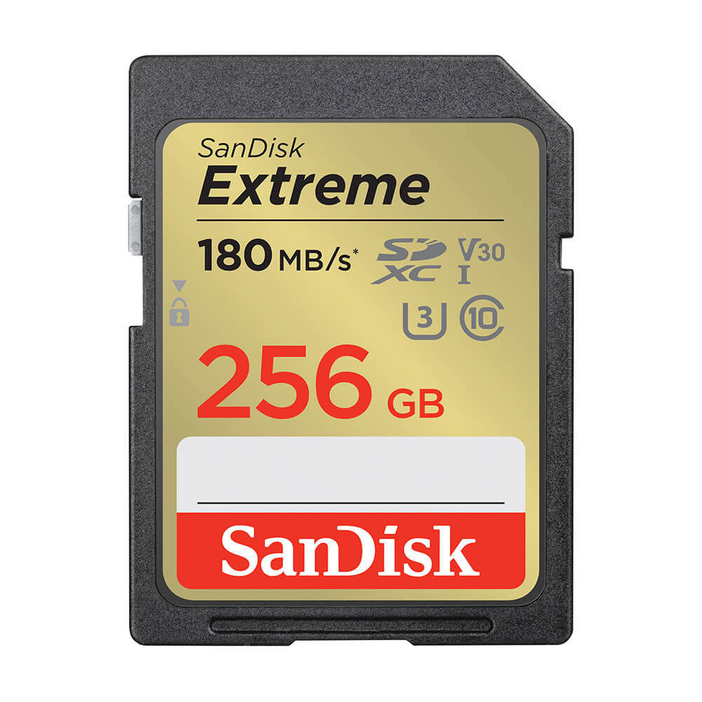 SanDisk 256GB SDXC Extreme UHS-I U3 V30 180MB/s geheugenkaart - Rescue Pro DL 1Y