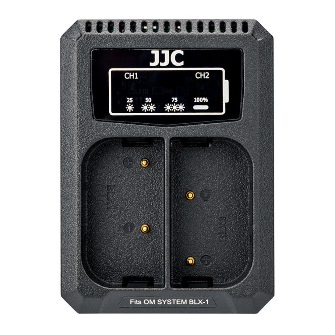 JJC Olympus DCH-BLX1 USB Dubbele Batterijlader (voor OM SYSTEM BLX-1 accu)