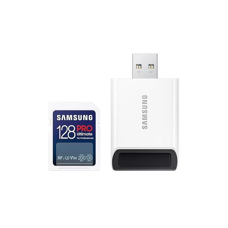 Samsung 128GB SDXC Pro Ultimate UHS-I U3 V30 200MB/s geheugenkaart met kaartlezer