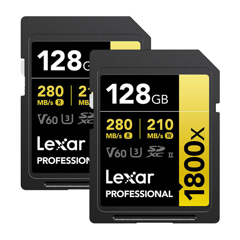 Lexar 128GB SDXC Pro UHS-II U3 V60 1800x geheugenkaart - 2 stuks