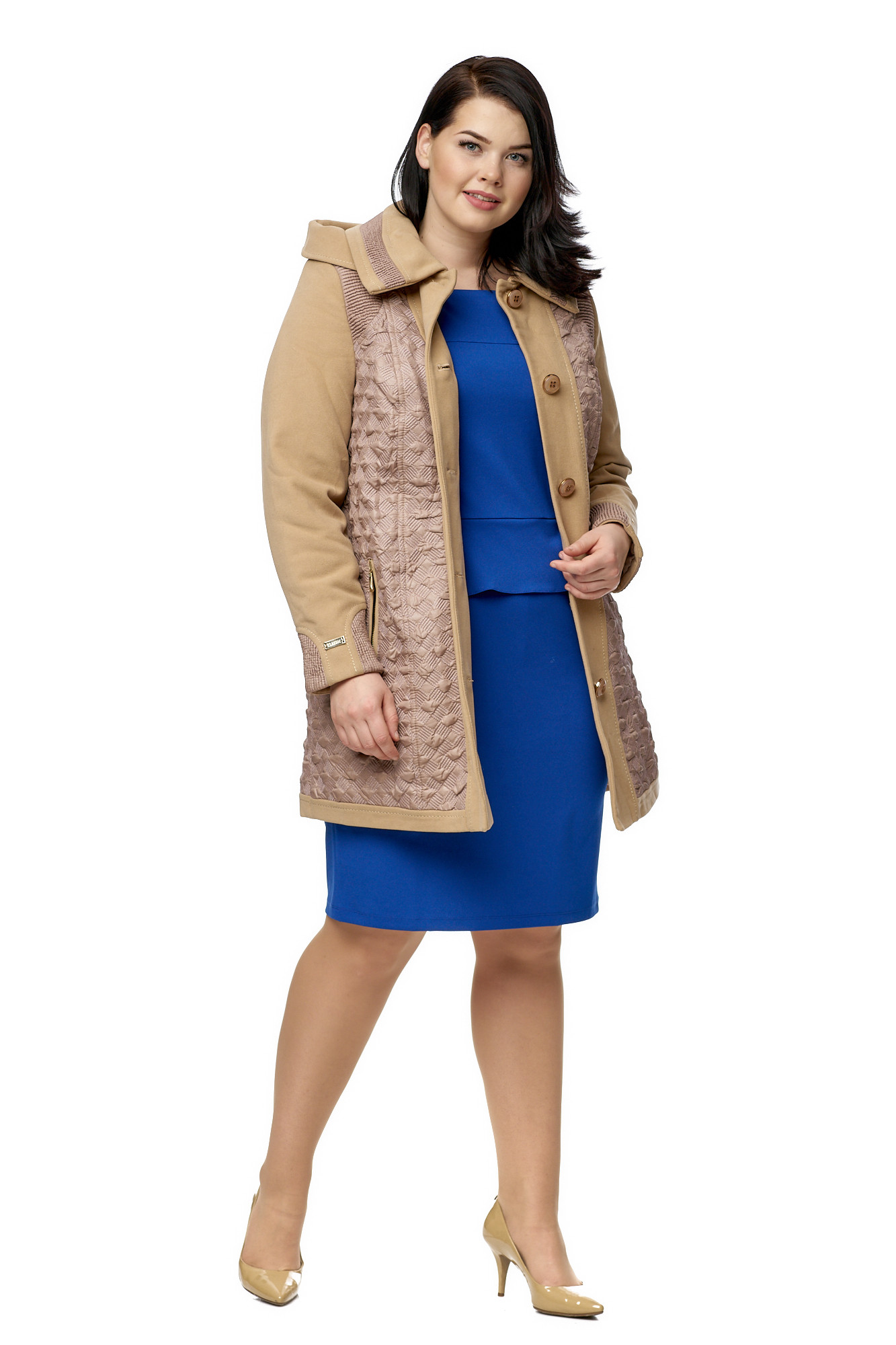 Женское пальто из текстиля с капюшоном