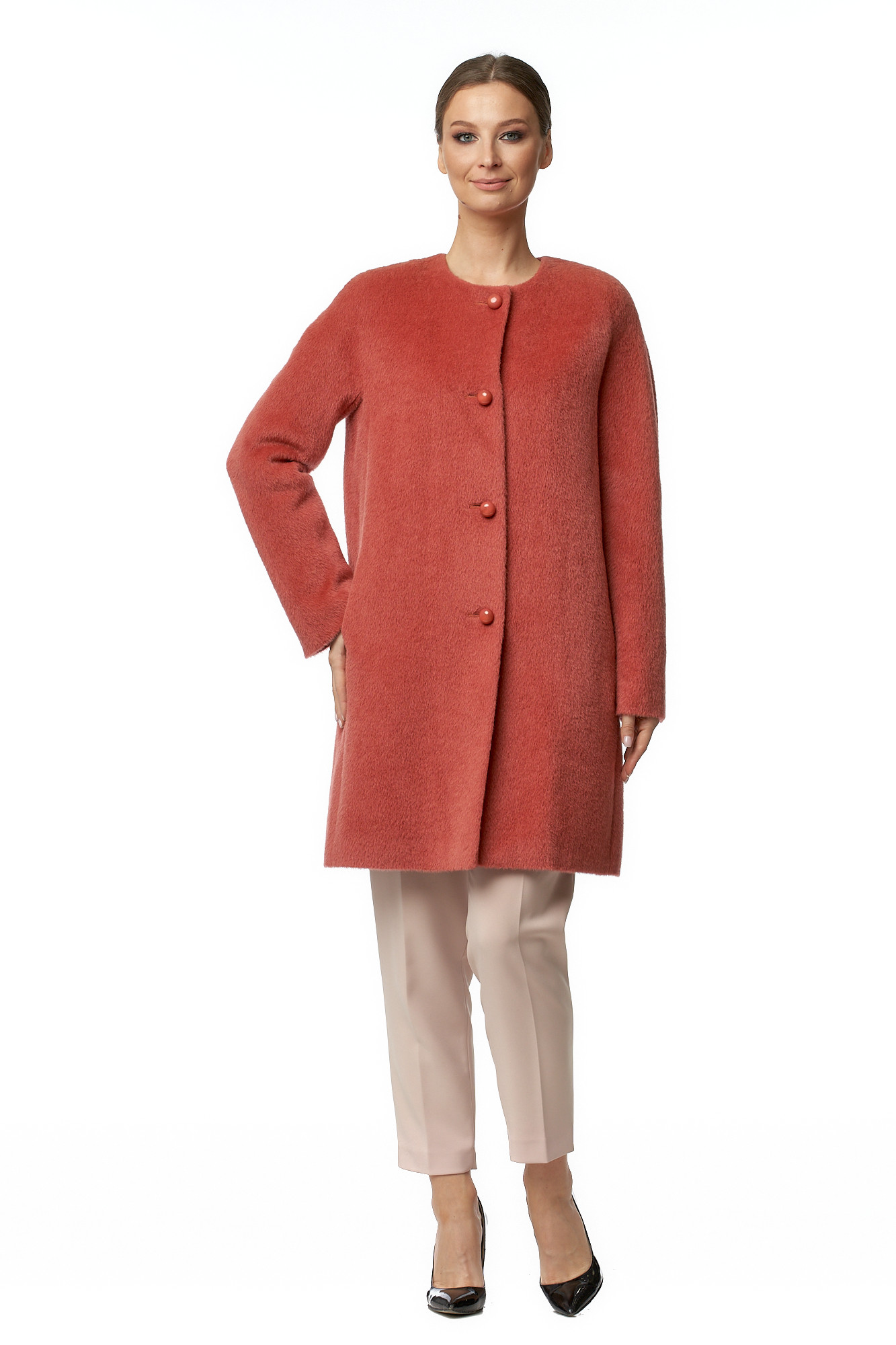Женское пальто из текстиля без воротника