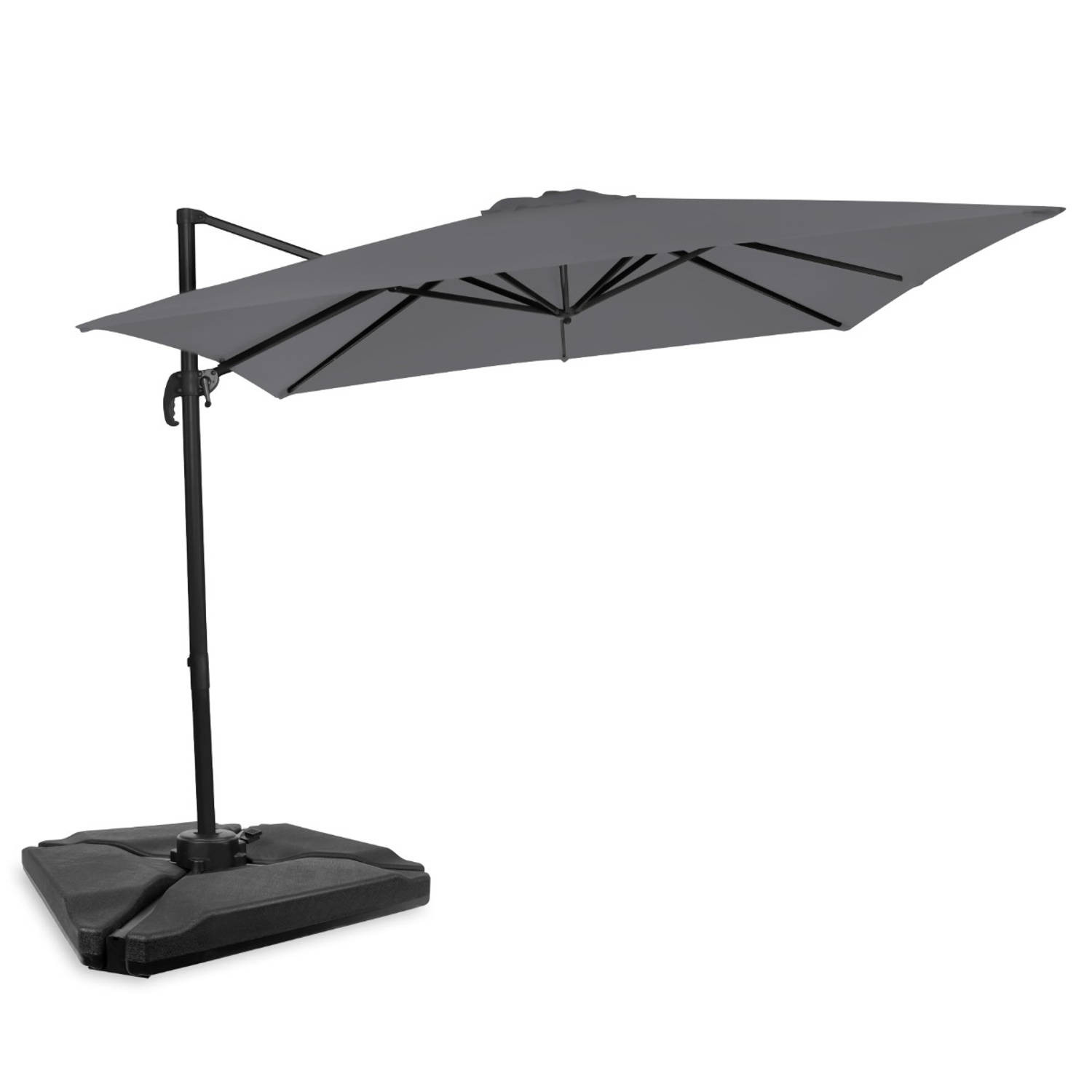 VONROC Zweefparasol Pisogne 300x300cm - Premium parasol - Grijs Incl. 4 vulbare tegels