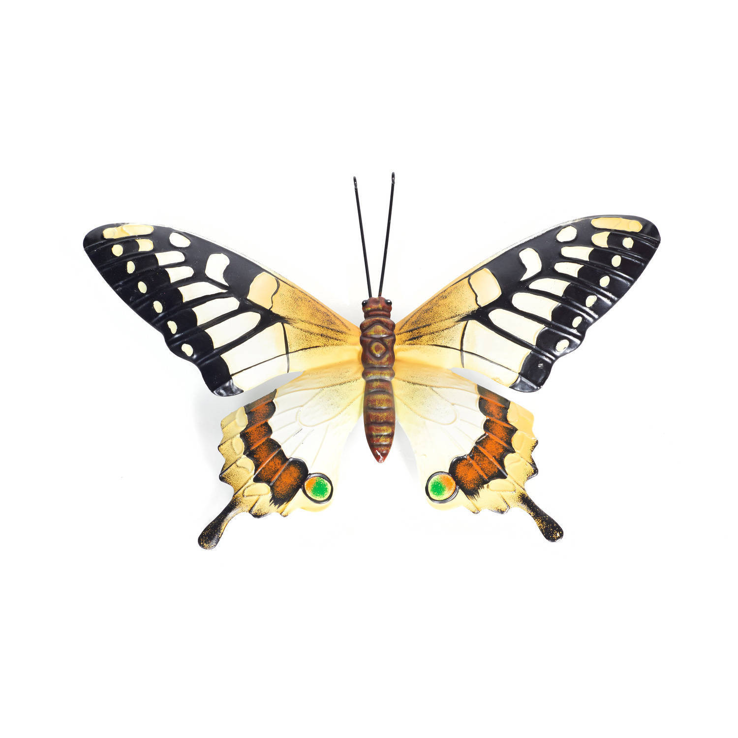 Geel/zwarte metalen tuindecoratie vlinder 37 cm - Tuinbeelden