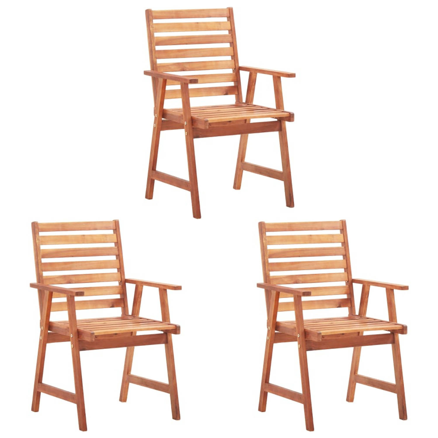 The Living Store Acacia Eetstoelenset - 3 stoelen met kussen - Grijs ruitpatroon - 56x62x92cm - Waterdicht