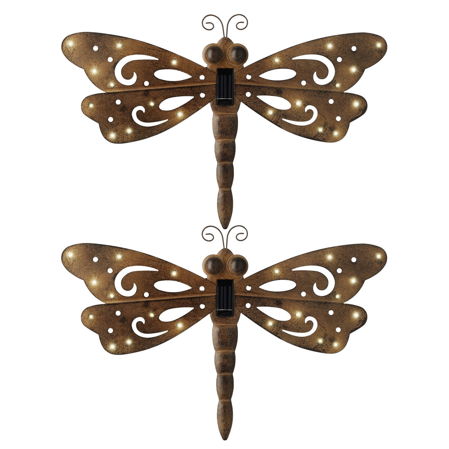 2x stuks ijzeren decoratie libelle met solar verlichting 53 x 35 cm - Tuinbeelden