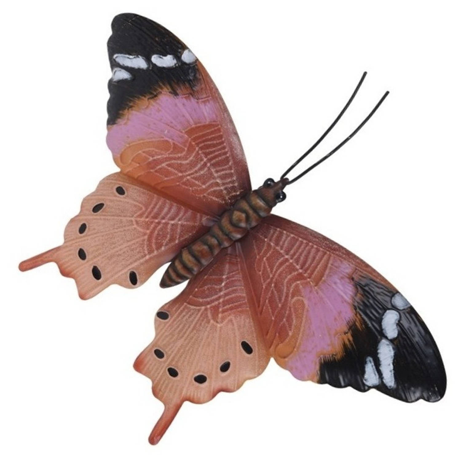 Tuindecoratie roestbruin/roze vlinder 35 cm - Tuinbeelden