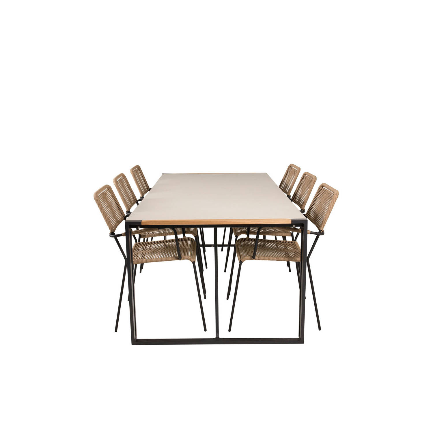Texas tuinmeubelset tafel 100x200cm en 6 stoel armleuningL Lindos zwart, naturel, grijs.