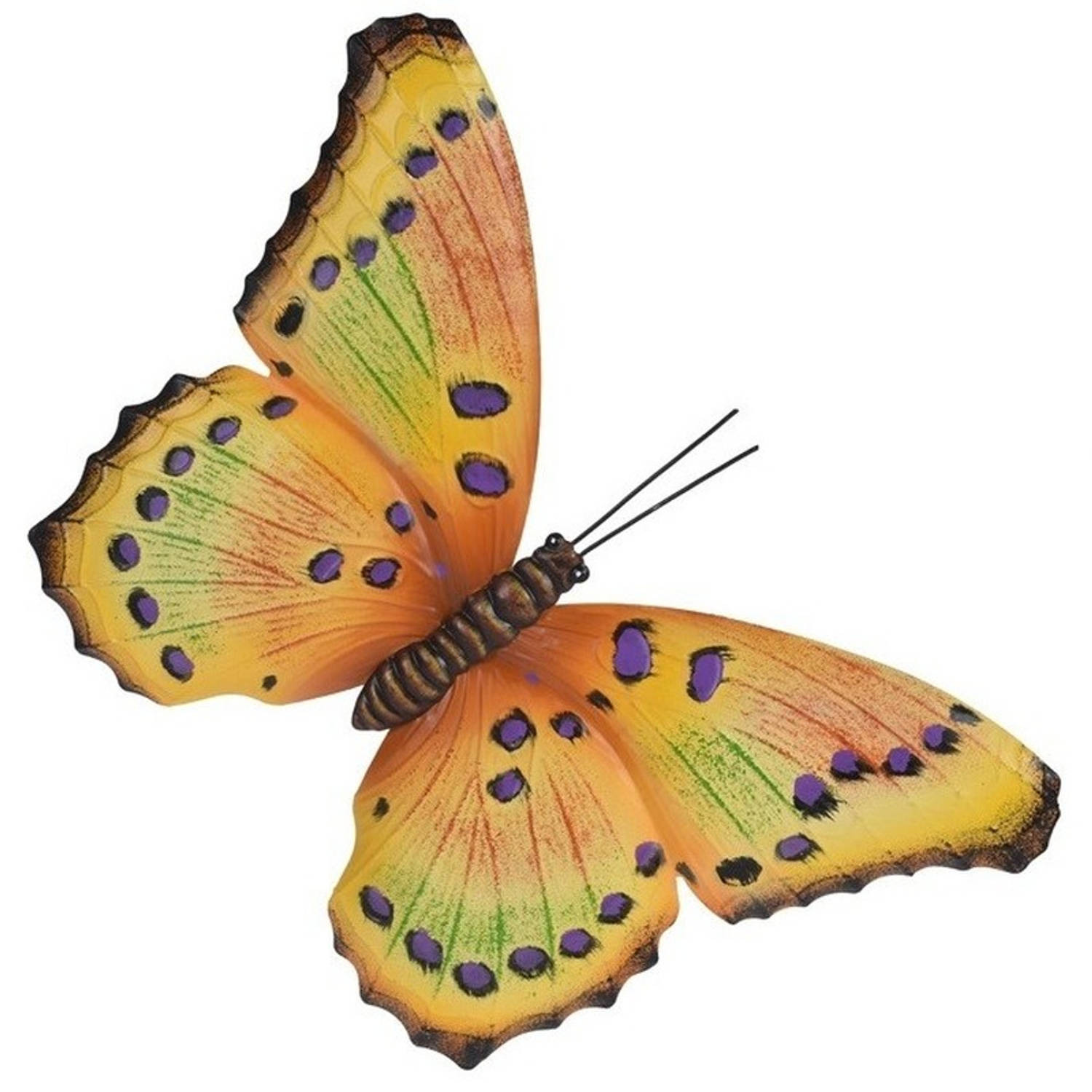 Tuindecoratie geel/paarse vlinder 44 cm - Tuinbeelden