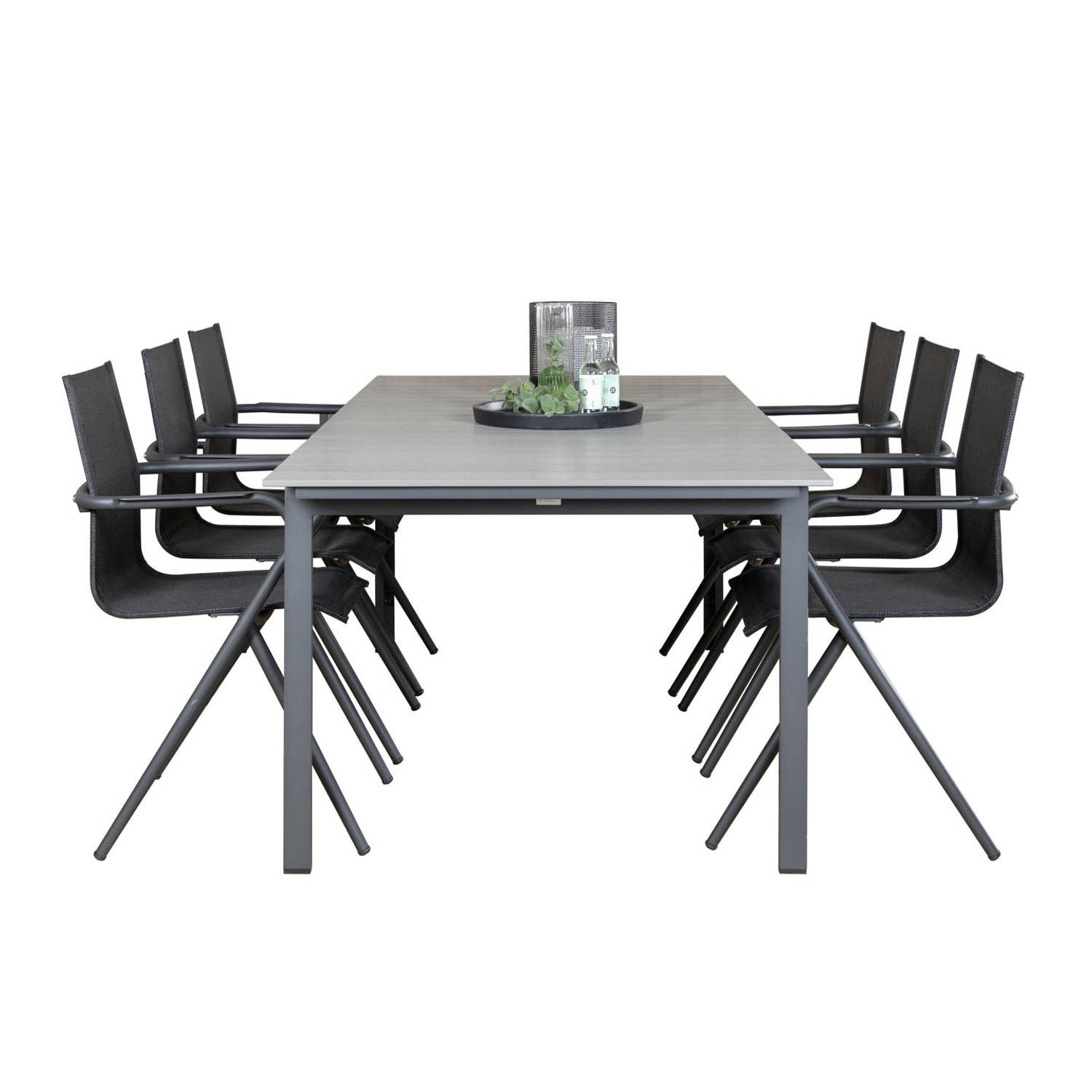 Levels tuinmeubelset tafel 100x229/310cm en 6 stoel Alina zwart, grijs.