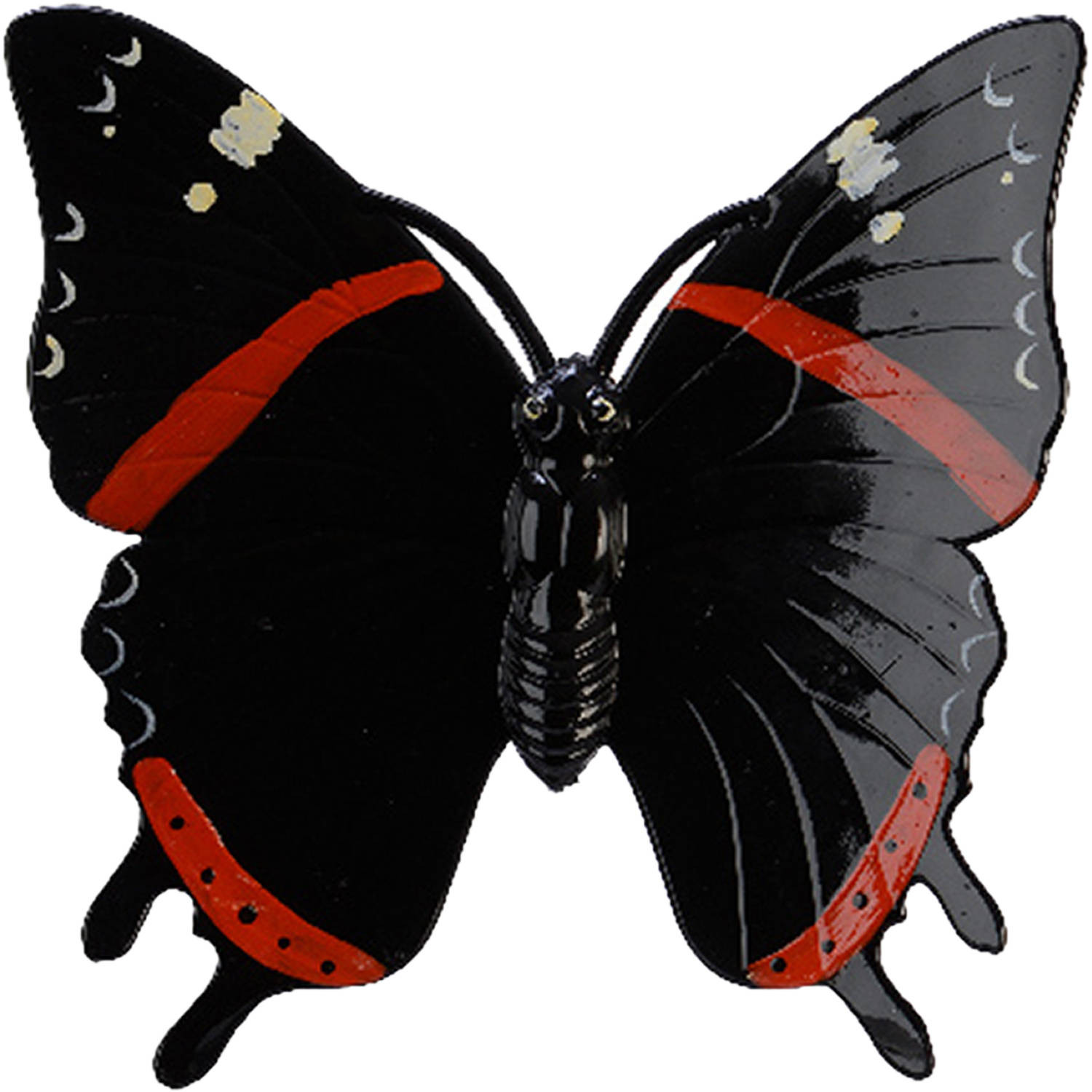 Tuin/schutting decoratie vlinder - kunststof - zwart - 24 x 24 cm - Tuinbeelden