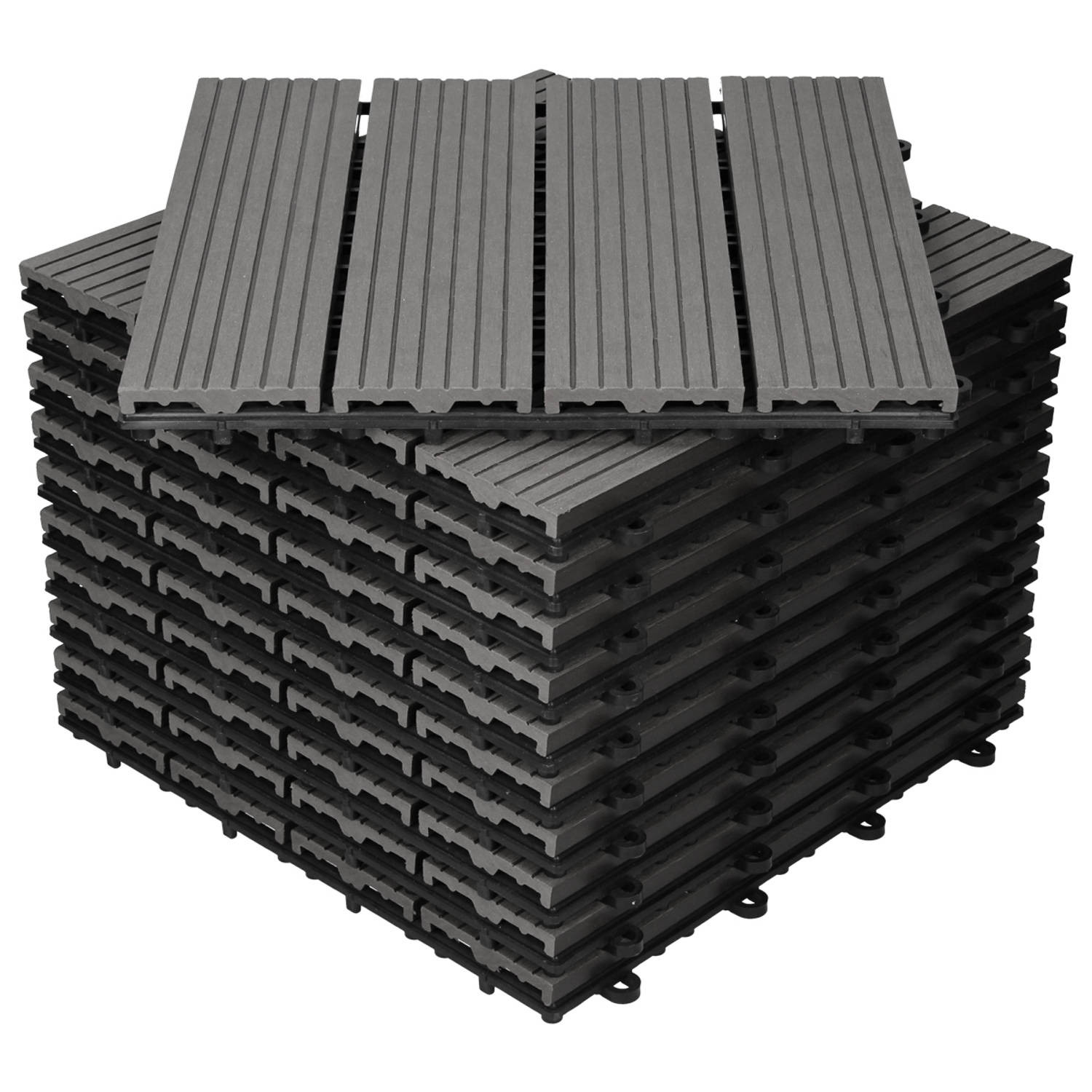 ECD Germany WPC Terras Tegels 30x30 cm 22er Spar Set voor 2m² Antraciet in hout optiek voor tuin balkonvloeren