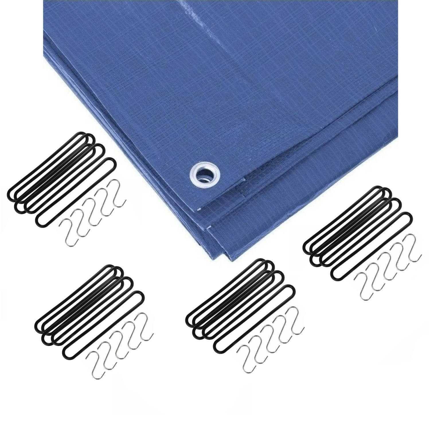 Afdekzeil / dekzeil blauw 5 x 6 meter met 20x spanrubbers en S-haken - Afdekzeilen