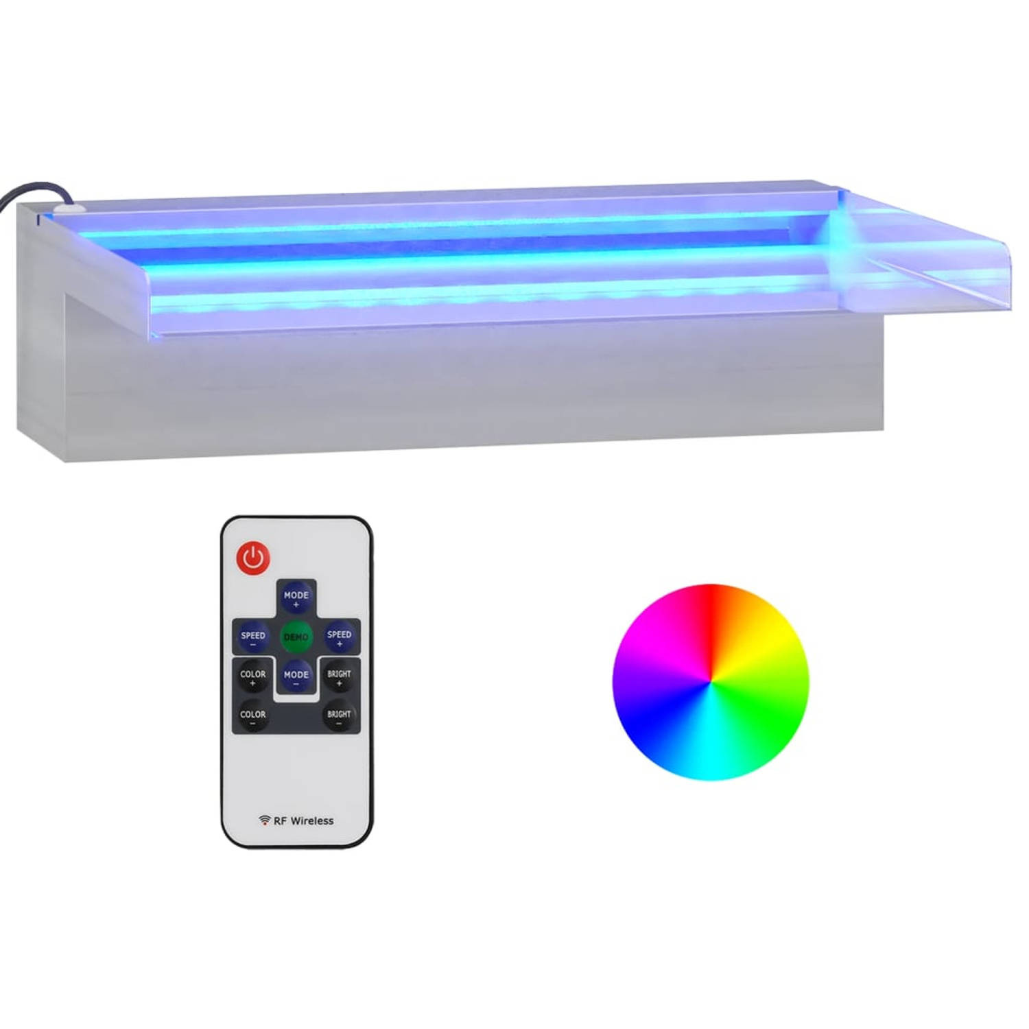 vidaXL Watervaloverlaat met RGB LED&apos;s 30 cm roestvrij staal