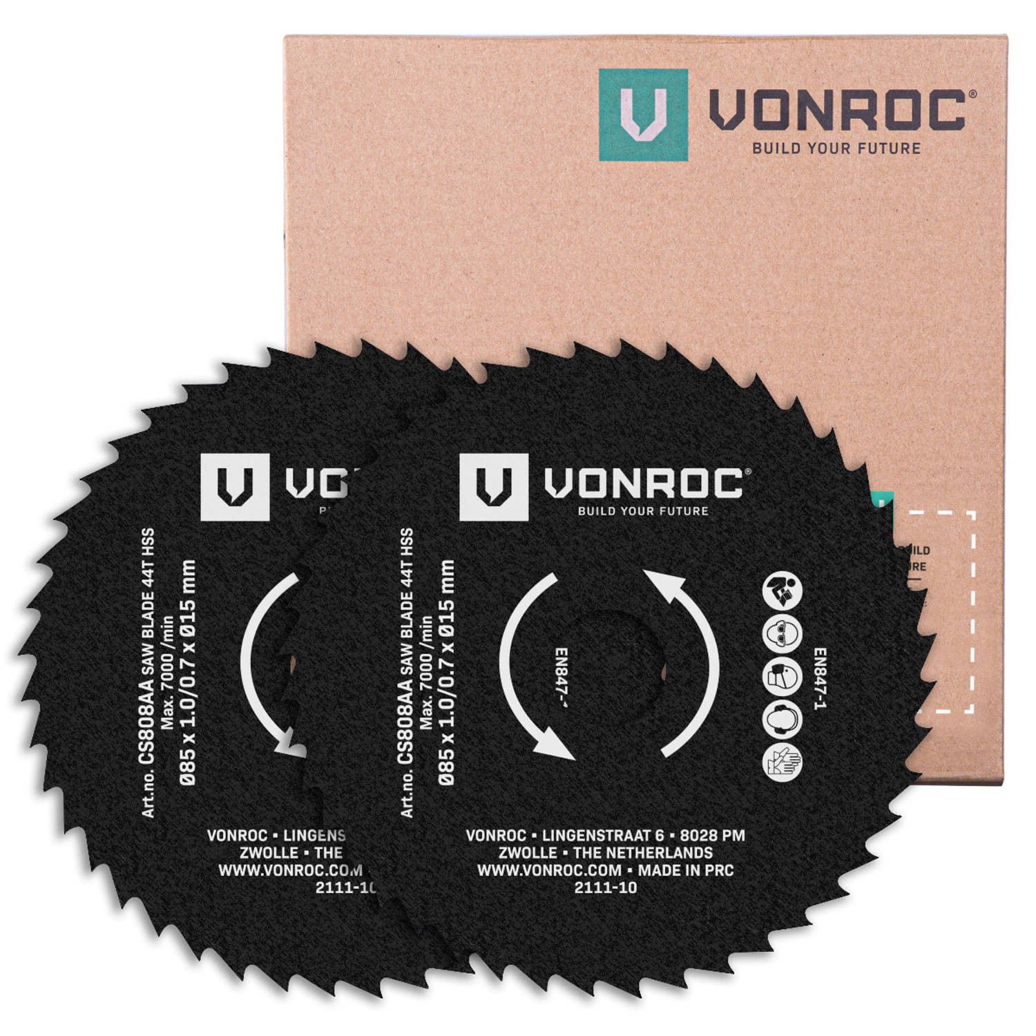 VONROC HSS zaagbladen voor mini cirkel- en invalzagen - 85x15mm - 44 tanden - 2 stuks cirkelzaagbladen - Voor hout, lami