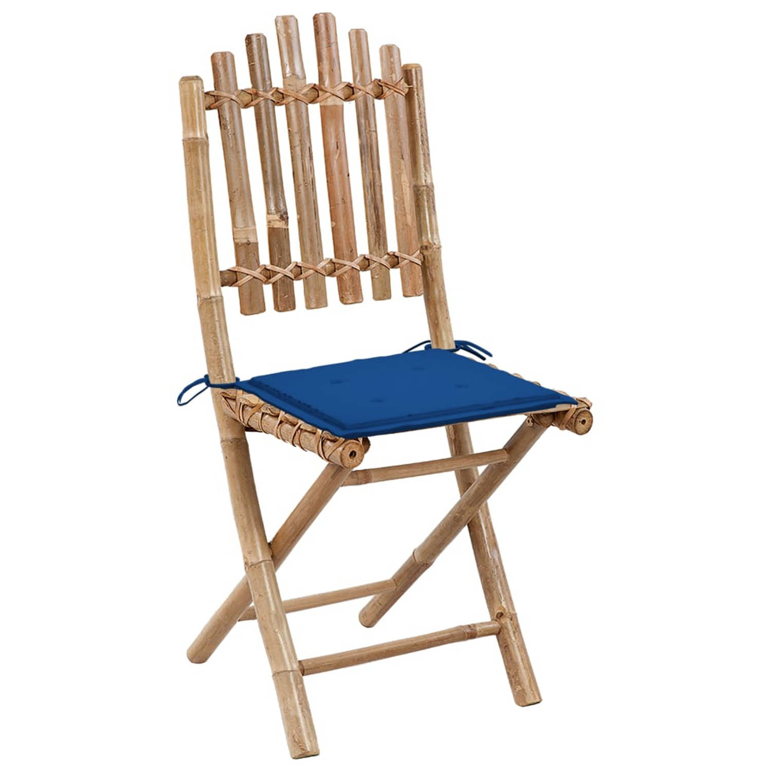 The Living Store buitenstoelen set - bamboe - 50x42x92 cm - inklapbaar - blauw kussen (2 stuks)