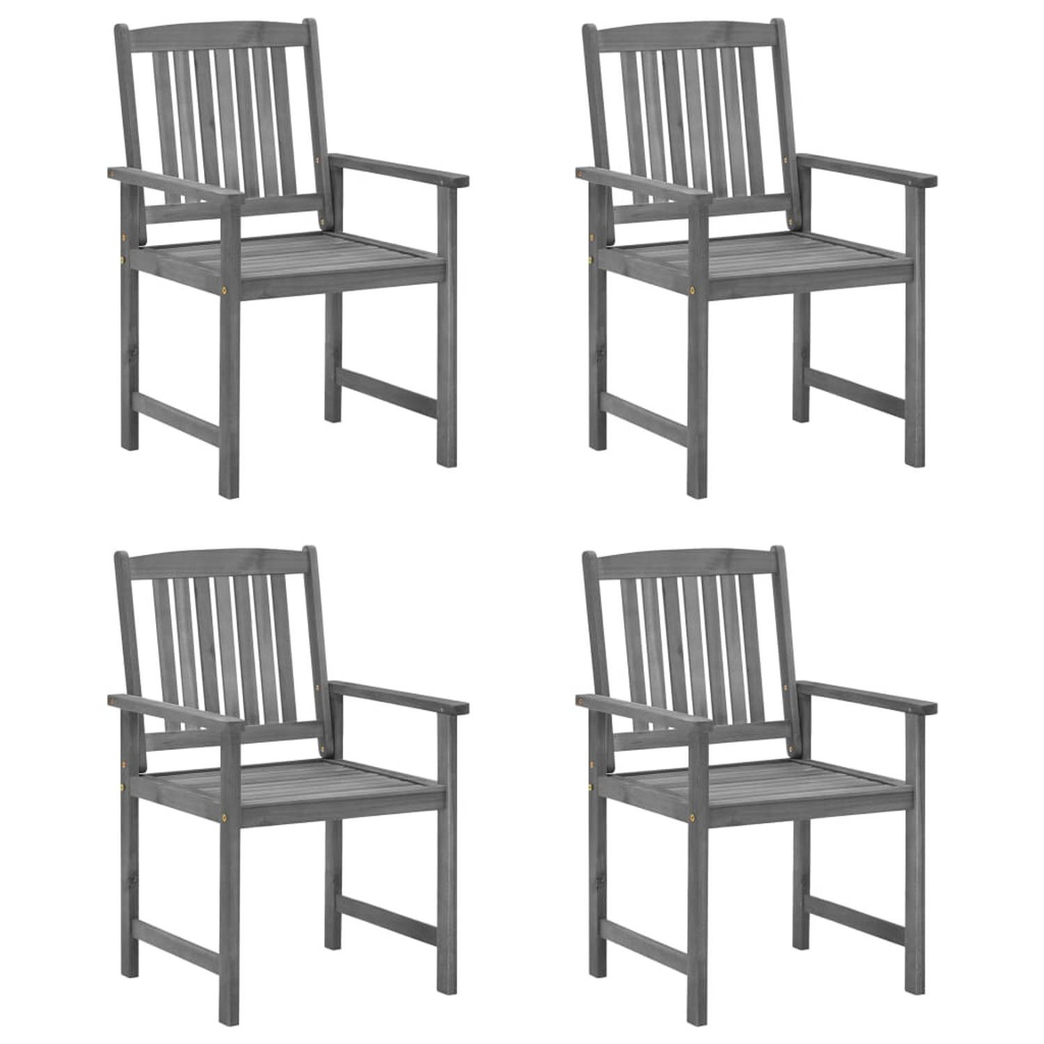 The Living Store Buitenstoelen - Gelatte houten - 61x57x92 cm - Grijs - Massief acaciahout - 4x stoel + 4x zitkussen