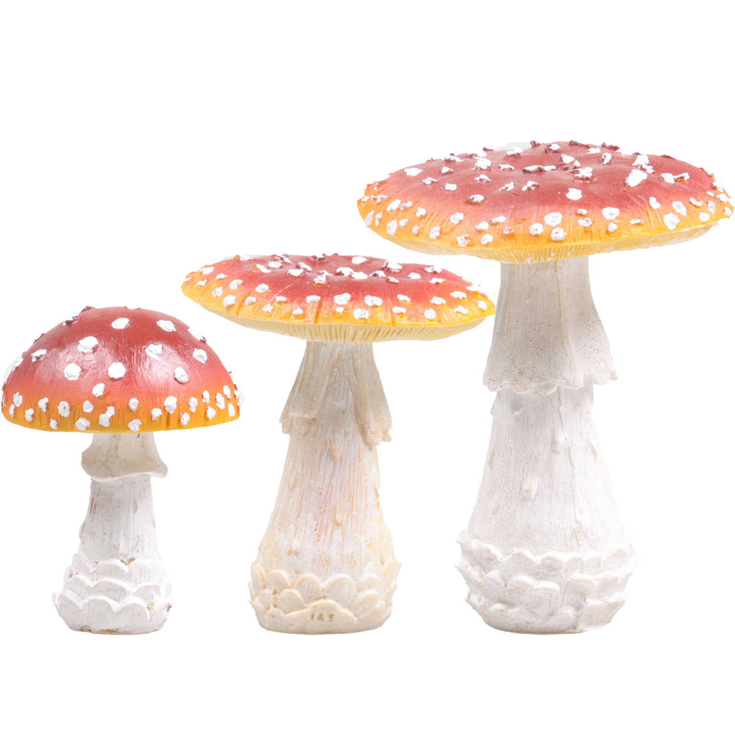 Decoratie paddenstoelen setje met 3x vliegenzwam paddenstoelen - herfst thema - Tuinbeelden