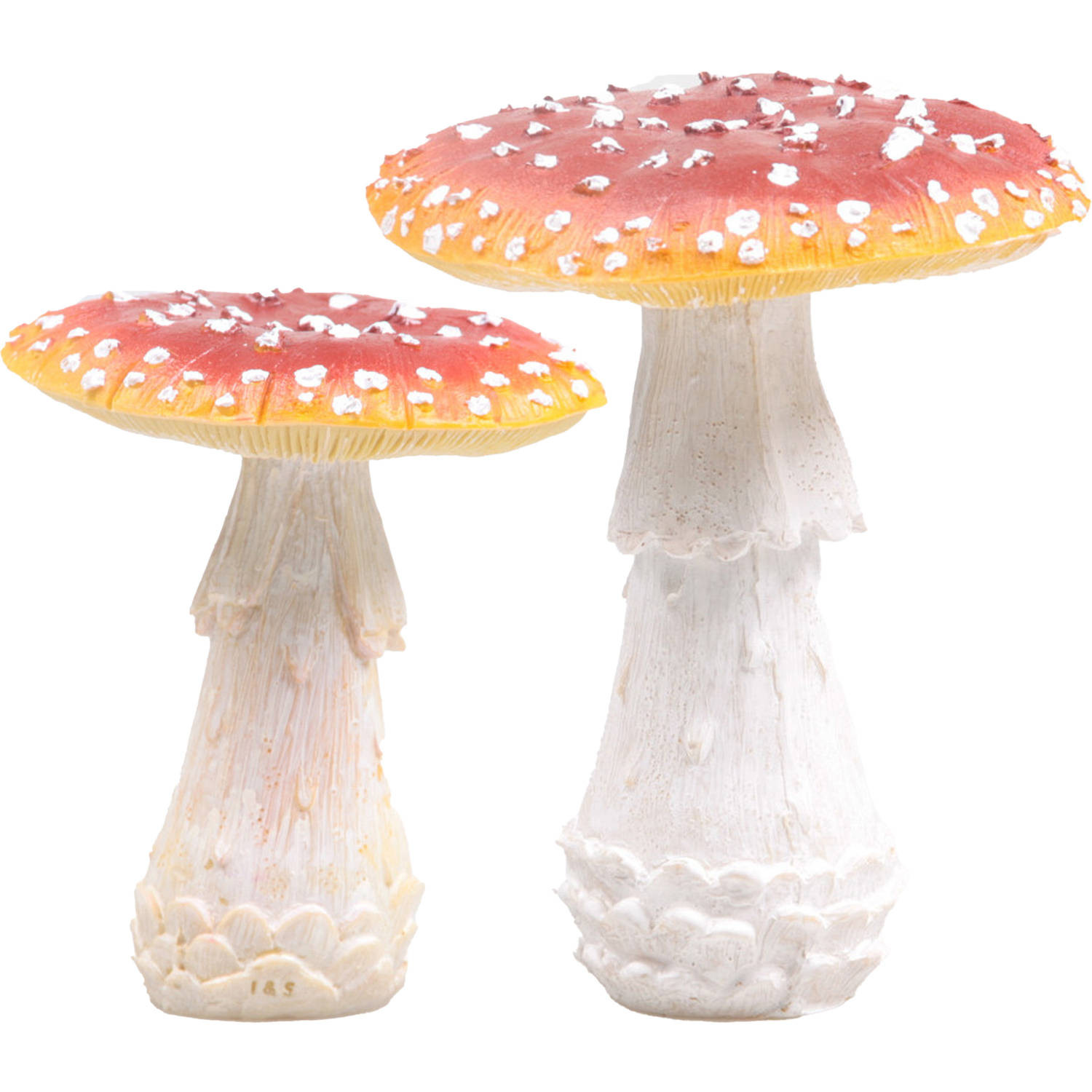 Decoratie paddenstoelen setje met 2x vliegenzwam paddenstoelen - herfst thema - Tuinbeelden