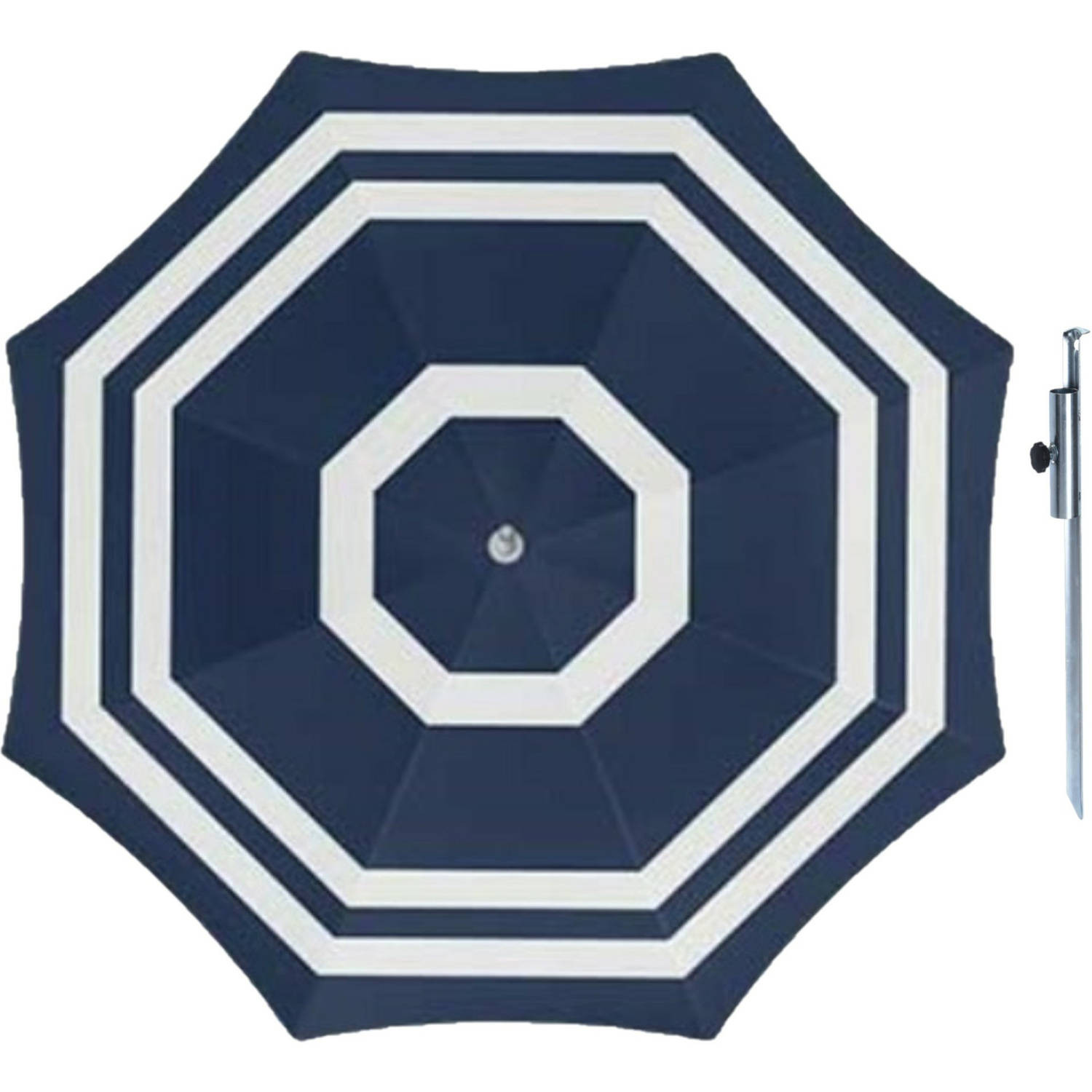 Parasol - Blauw/wit - D180 cm - incl. draagtas - parasolharing - 49 cm - Parasols