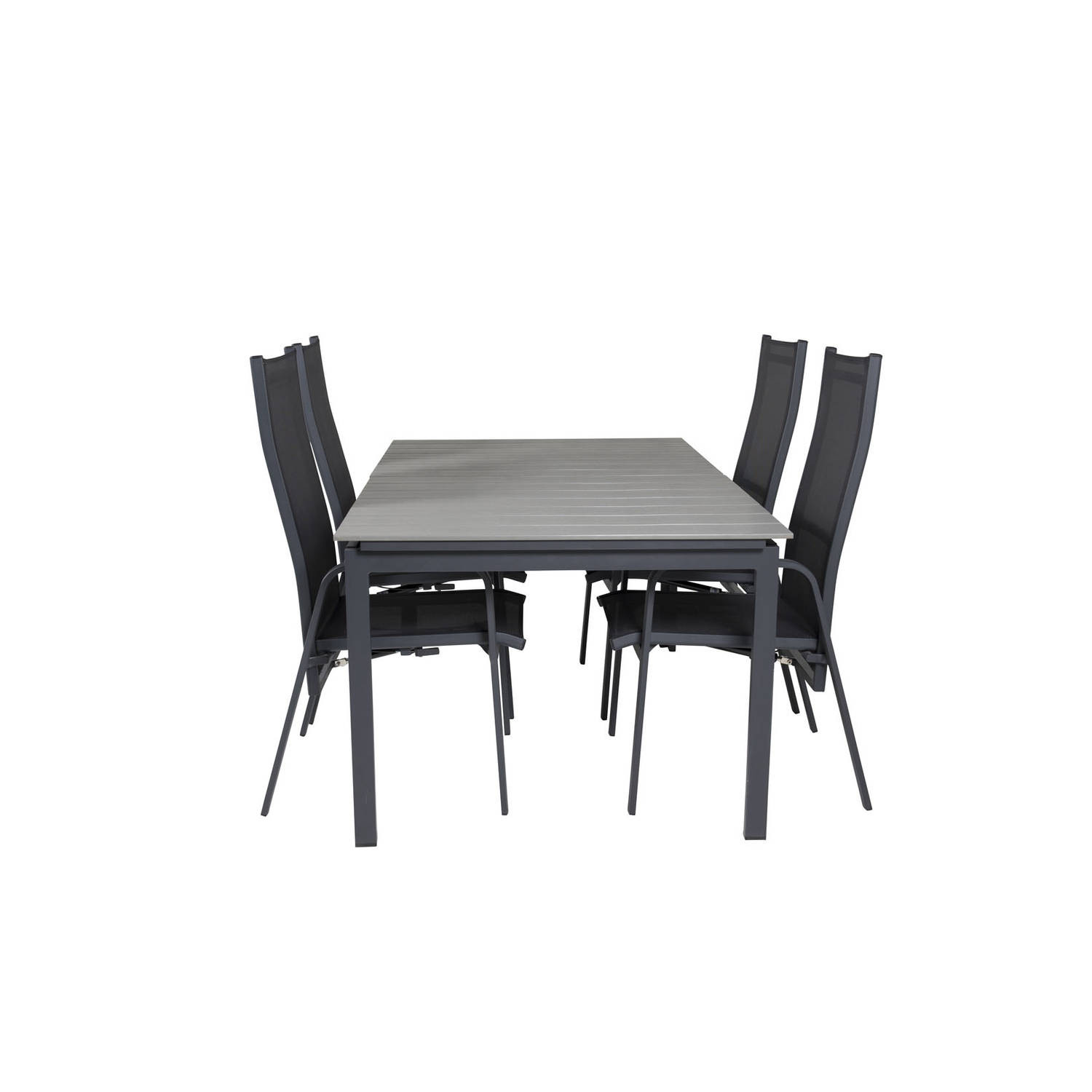 Levels tuinmeubelset tafel 100x160/240cm en 4 stoel Copacabana zwart, grijs.
