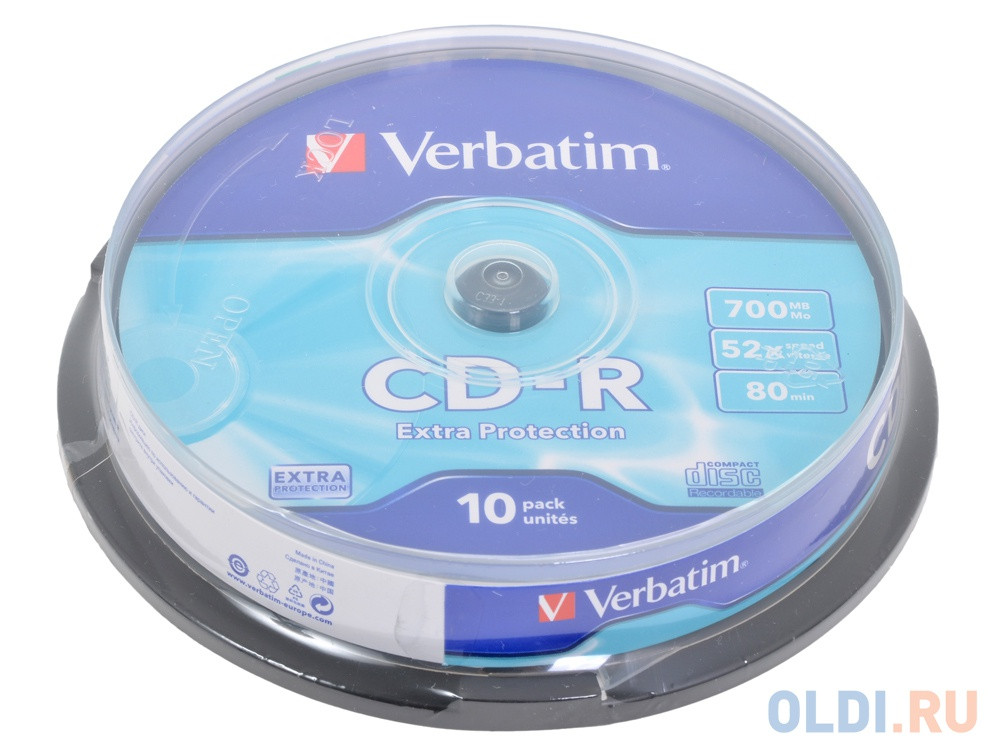 Диски CD-R 80min 700Mb Verbatim  52x  10 шт  Cake Box  DL  &lt;43437