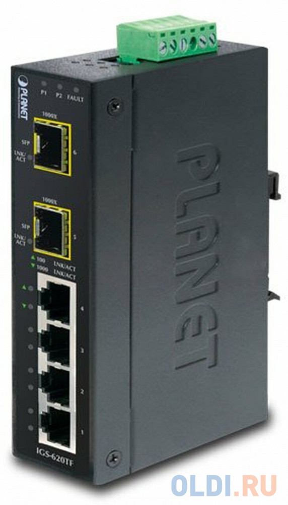 IP30 Industrial 4-Port 10/100/1000T + 2-Port 100/1000X SFP Gigabit Switch (-40 to 75 degree C)