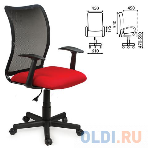 Кресло BRABIX &quot;Spring MG-307&quot;, с подлокотниками, комбинированное красное/черное, TW, 531405