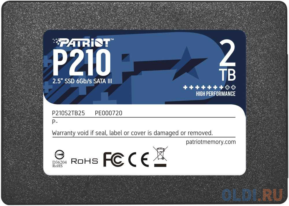 Твердотельный накопитель SSD 2.5&quot; 2 Tb Patriot P210S2TB25 Read 540Mb/s Write 430Mb/s 3D NAND TLC