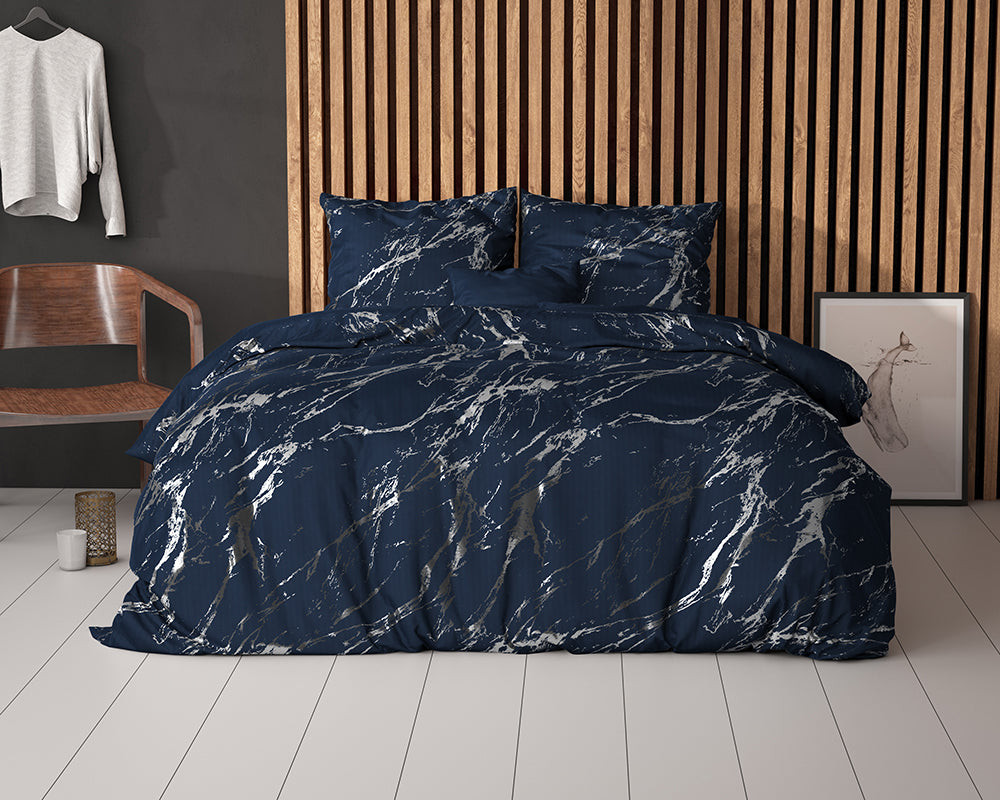 Sleeptime - Glamour Marble Dekbedovertrek - Micropercal - Blauw - 140 x 220