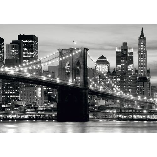 Sanders & Sanders Fotobehang Brooklyn Bridge New York Zwart En Grijs - 360 X 254 Cm