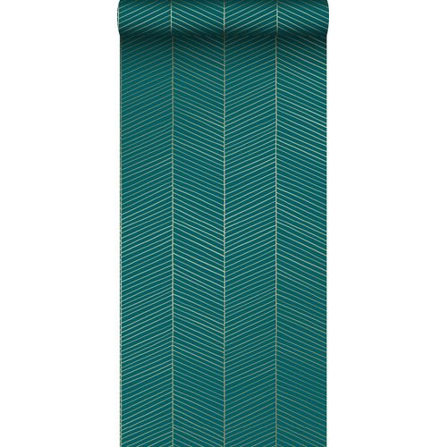 Estahome Behang Visgraat-motief Smaragd Groen En Goud - 0,53 X 10,05 M - 139200