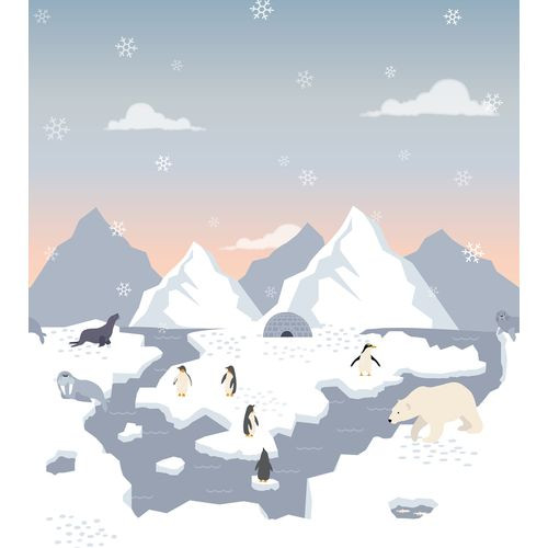 Estahome Fotobehang Ijsberen, Pinguins En Zeehonden In De Sneeuw Blauw En Wit