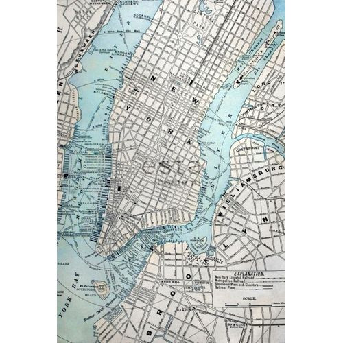 Estahome Fotobehang Old Street Map New York Grijs En Blauw - 186 X 279 Cm - 157702