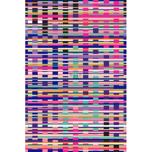 Estahome Fotobehang Grafisch Motief Roze, Paars, Blauw En Zwart - 200 X 279 Cm