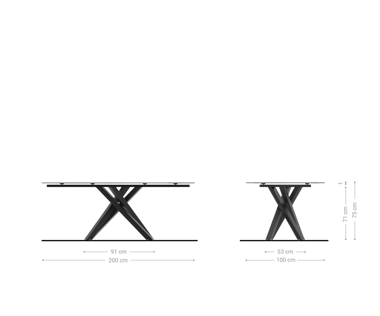 DELIFE Eettafel Edge Bootsform 200x100cm Laminam® keramiek wit middenpoot kruis zwart