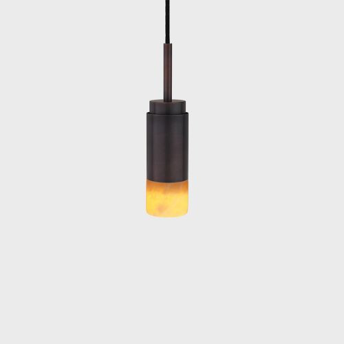 Anour Donya Onyx Cylinder Hanglamp - Amberkleurige kap - Gebruind koper