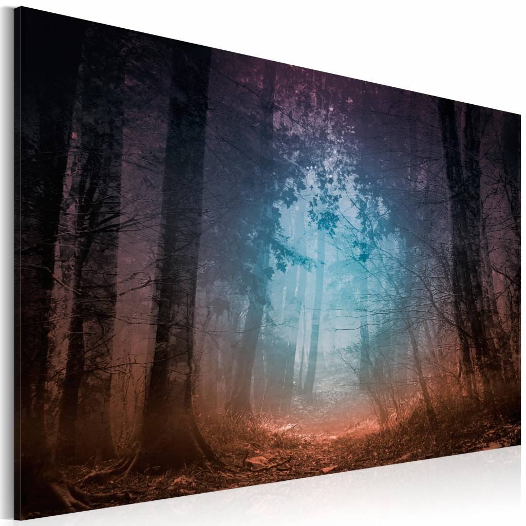 Schilderij - Rand van het Bos, 1deel , bruin blauw , premium print op canvas