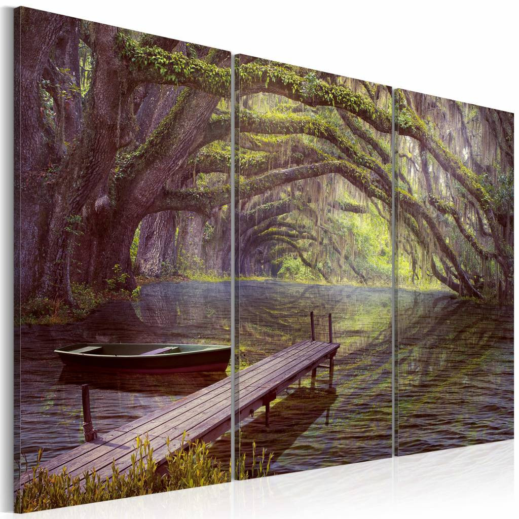 Schilderij - Verzacht de Zintuigen, 3luik , groen bruin , premium print op canvas