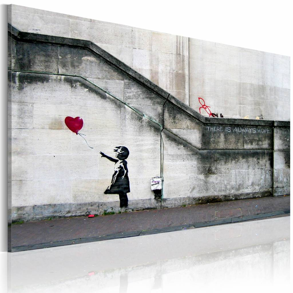 Schilderij - Meisje met de ballon (Banksy) 40x60cm , wanddecoratie , premium print op canvas